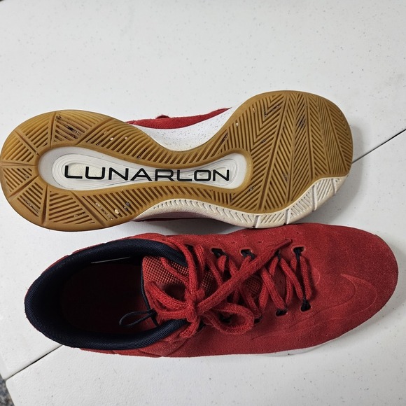 Nike Sneakers Lunar Hyperrev Low Men's 11.5 Red Obsidian Suede 802557-600 EUC - Picture 9 of 10